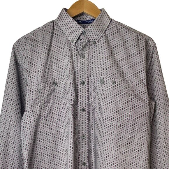 Wrangler George Strait Mens Medium Button Up Shirt Long Sleeve Gray Berry White - Picture 4 of 10